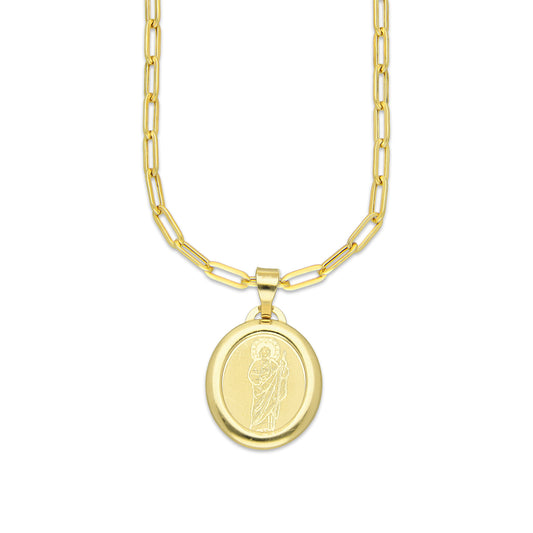 MR14DP073 Cadena Oro Sólido 10K + Dije Oro Sólido 14K EM San Judas Láser Bisel Liso 1.5 cm x 2.5 cm