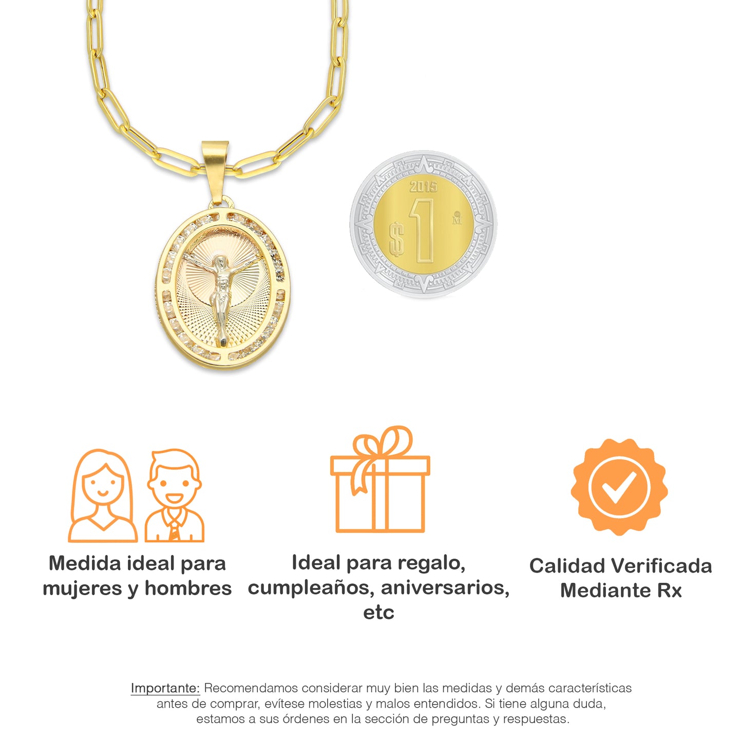 MR14DP079 Cadena Oro Sólido 10K + Dije Oro Sólido 14K EM Cristo Óvalo Bisel con Zirconias 1.7 cm x 3.1 cm