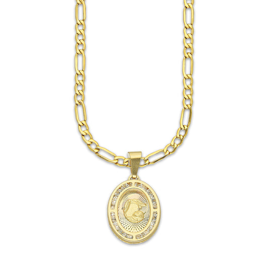 MR14DP081 Cadena Oro Sólido 10K + Dije Oro Sólido 14K EM Medalla Ovalada Bautizo 1.3 cm x 2.5 cm