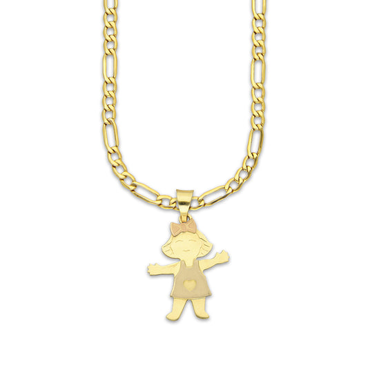 MR14DP086 Cadena Oro Sólido 10K + Dije Oro Sólido 14K EM Niña 1.6 cm x 2.6 cm