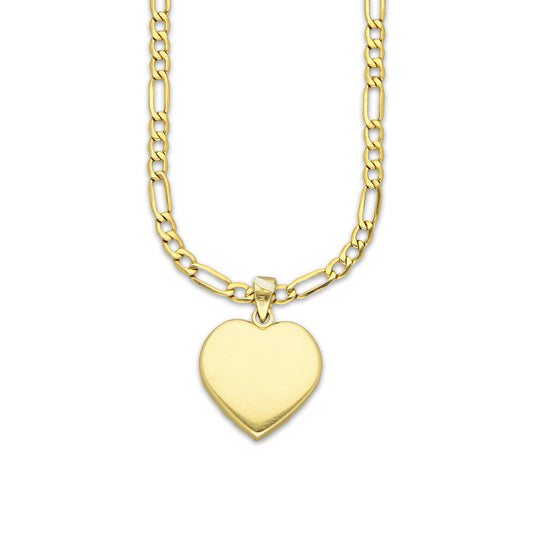 MR14DP088 Cadena Oro Sólido 10K + Dije Oro Sólido 14K EM Corazón Bombeado Liso 1.5 cm x 2.1 cm