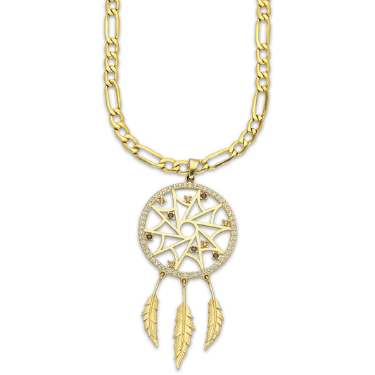 MR14DP091 Cadena Oro Sólido 10K + Dije Oro Sólido 14K EM Atrapasueños Vrtx 2.3 cm x 5 cm