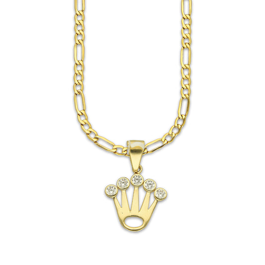 MR14DP092 Cadena Oro Sólido 10K + Dije Oro Sólido 14K EM Corona Lisa Rlx 1.6 cm x 2.4 cm