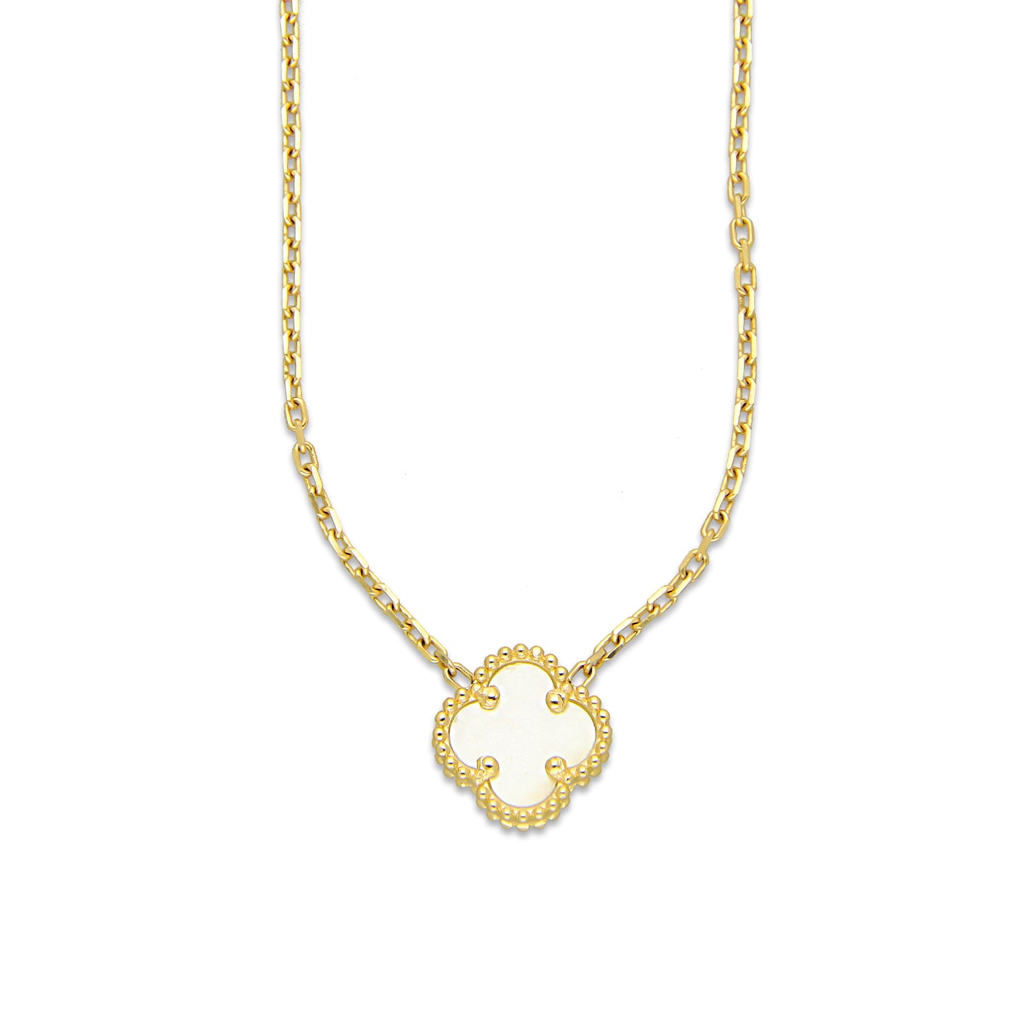 MR14G024 Gargantilla Collar Dama Oro Sólido 14K EMF14 1 Trébol 1 cm Blanco Largo 45 cm