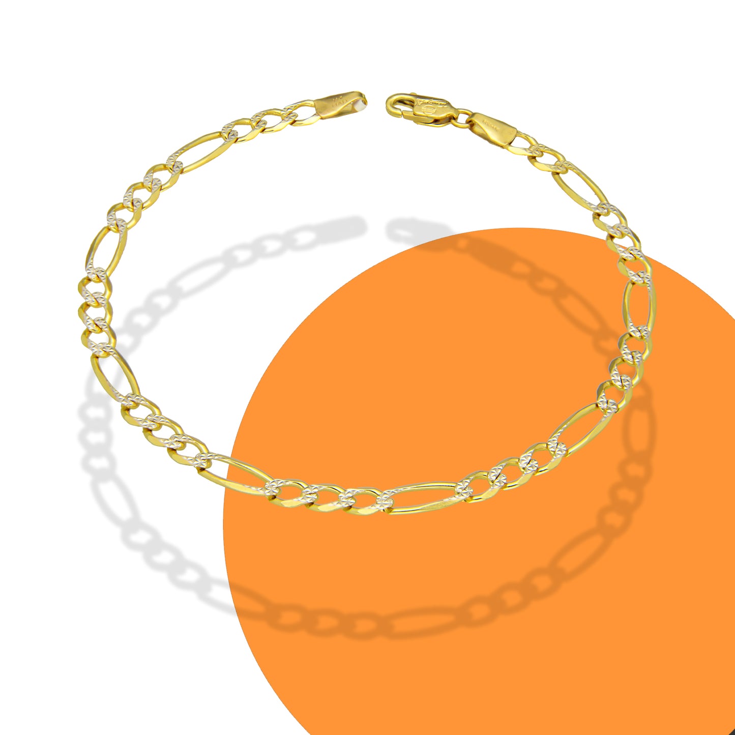 MR14PC030 Pulsera Para Caballero Oro Sólido 14K EMC14 Modelo Fígaro 3*1 Diamantada 4.5 mm x 21 cm