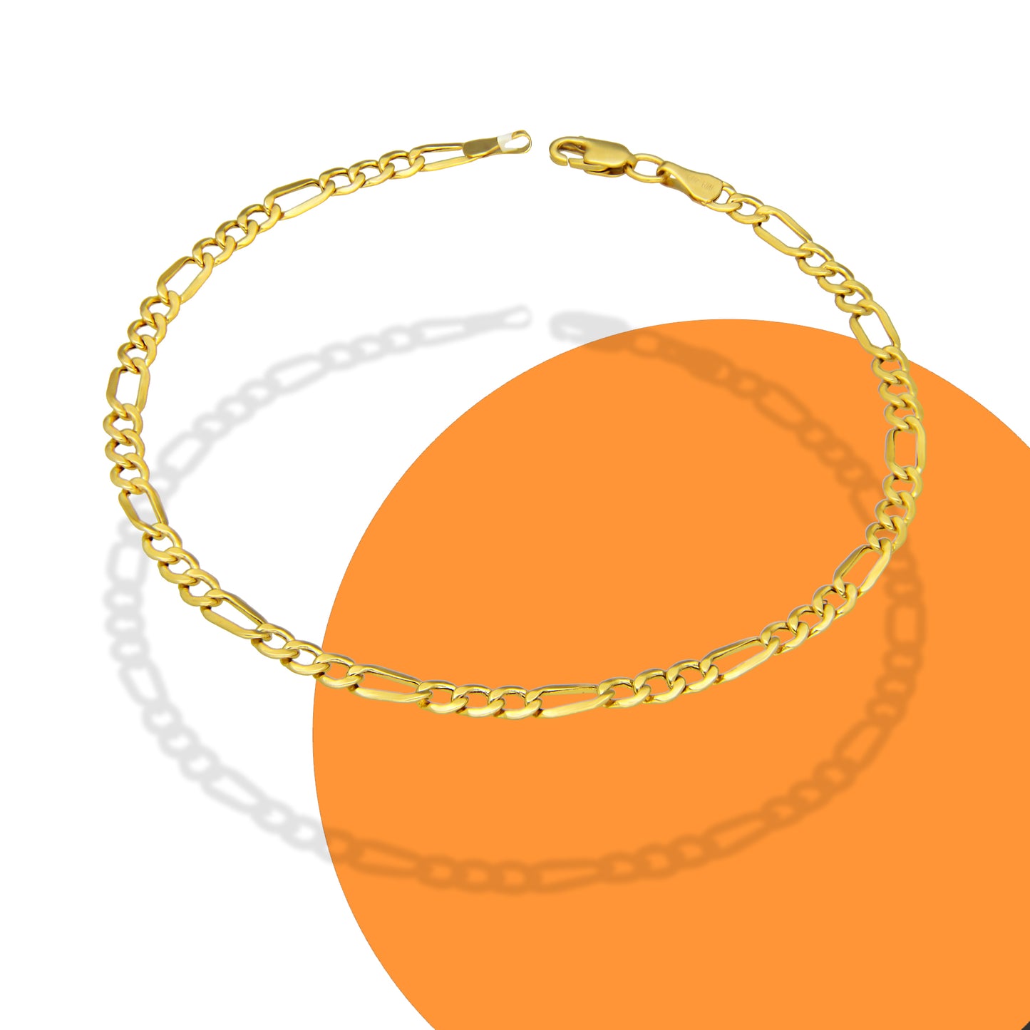 MR14PC031 Pulsera Para Caballero Oro Sólido 14K EMF14 Modelo Fígaro 3*1 Lisa 3.8 mm x 21 cm