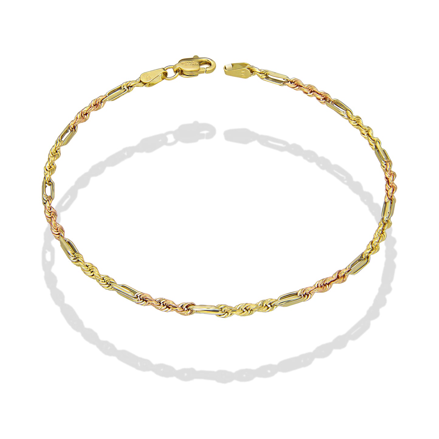MR14PC054 Pulsera Para Caballero Oro Sólido 14K EMF14 Modelo Torsal Fígaro Florentino 2 mm x 21 cm
