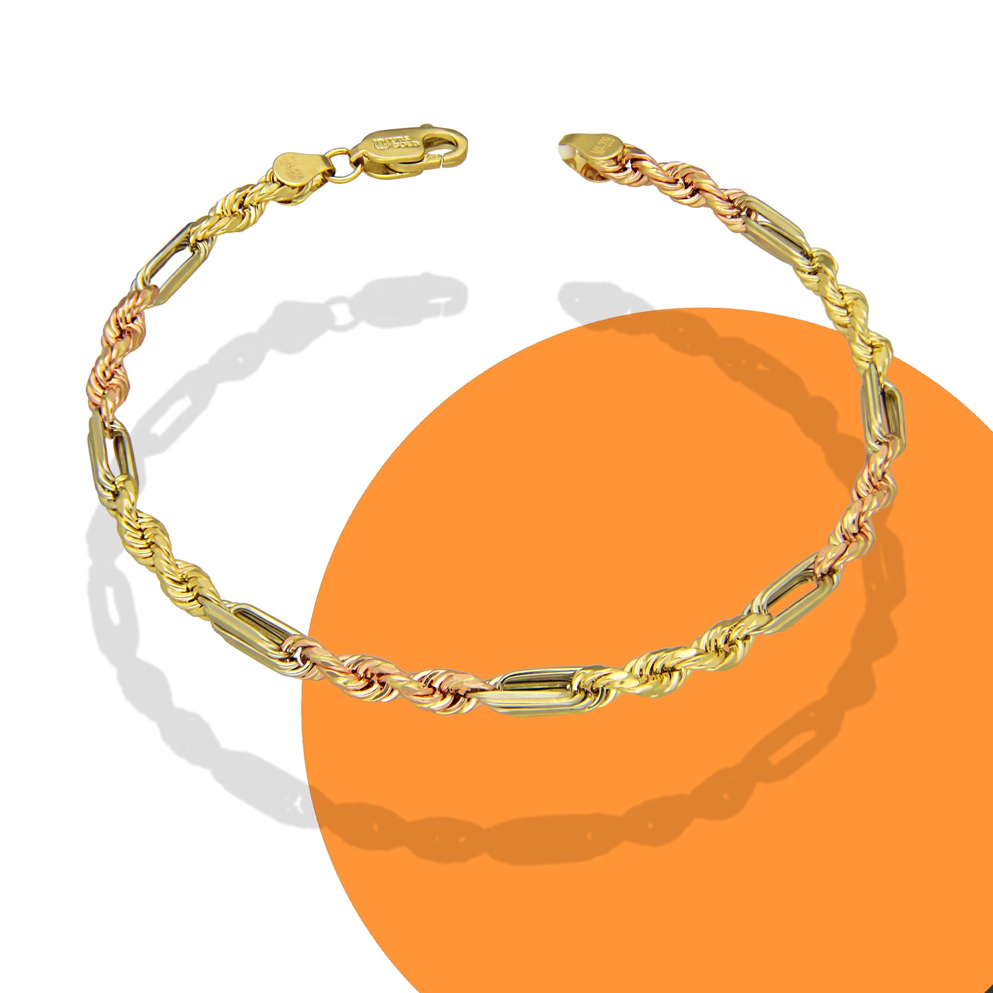 MR14PC055 Pulsera Para Caballero Oro Sólido 14K EMF14 Modelo Torsal Fígaro Florentino 4 mm x 21 cm