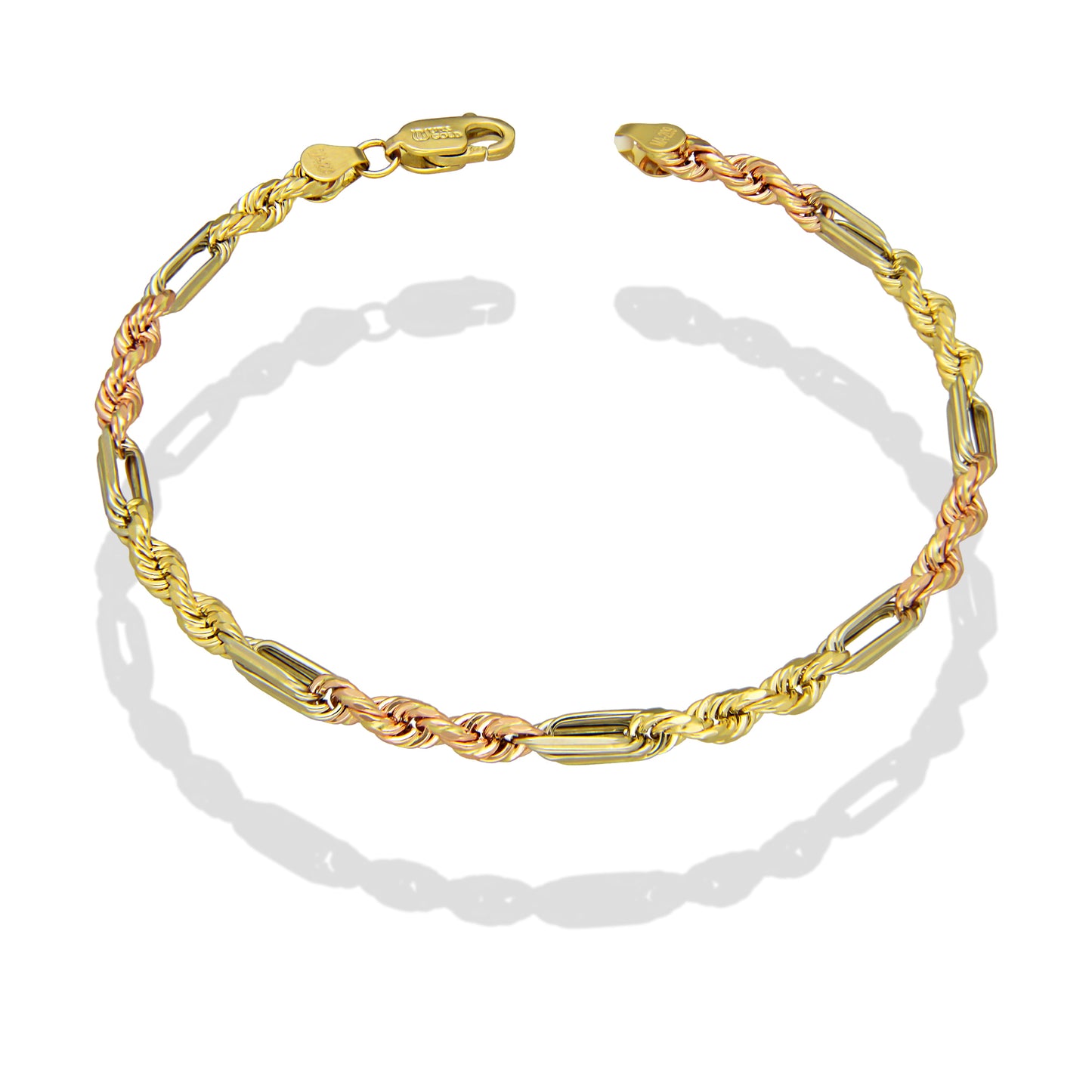 MR14PC055 Pulsera Para Caballero Oro Sólido 14K EMF14 Modelo Torsal Fígaro Florentino 4 mm x 21 cm