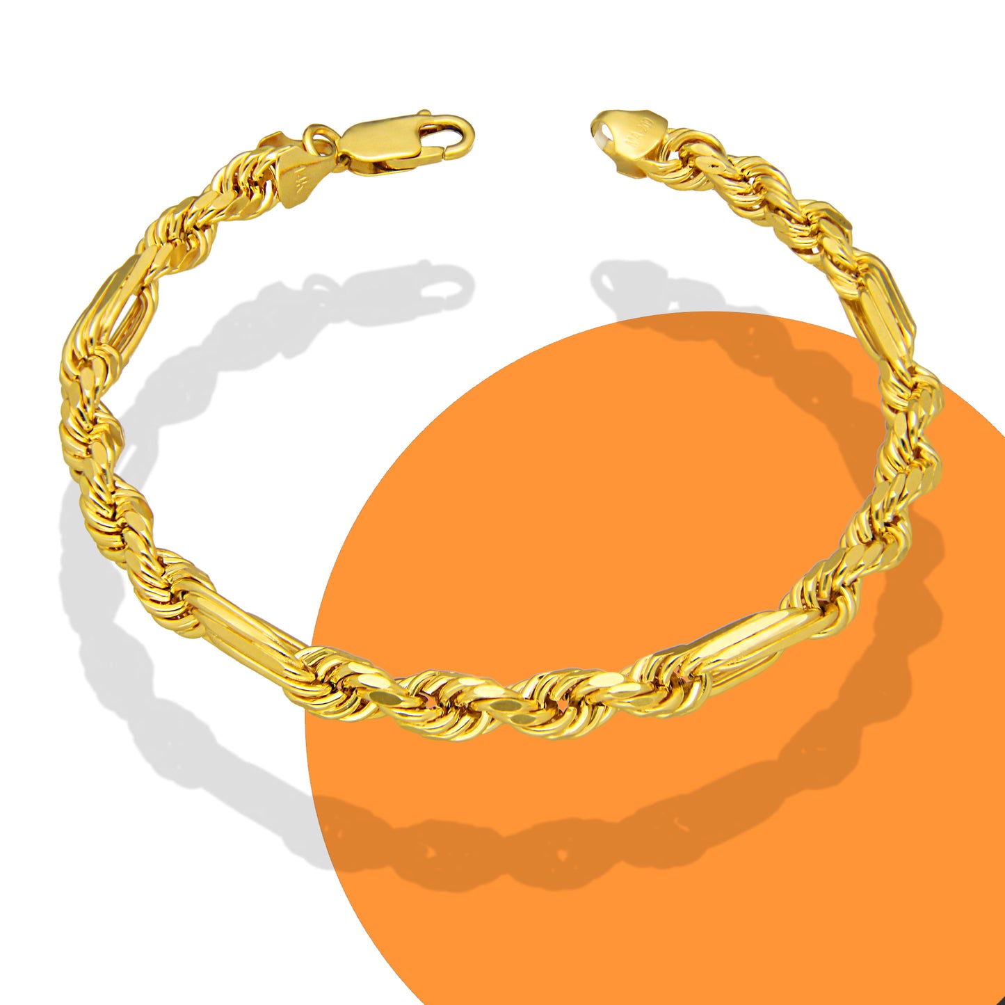 MR14PC057 Pulsera Para Caballero Oro Sólido 14K EMF14 Modelo Torsal Fígaro 6 mm x 21 cm