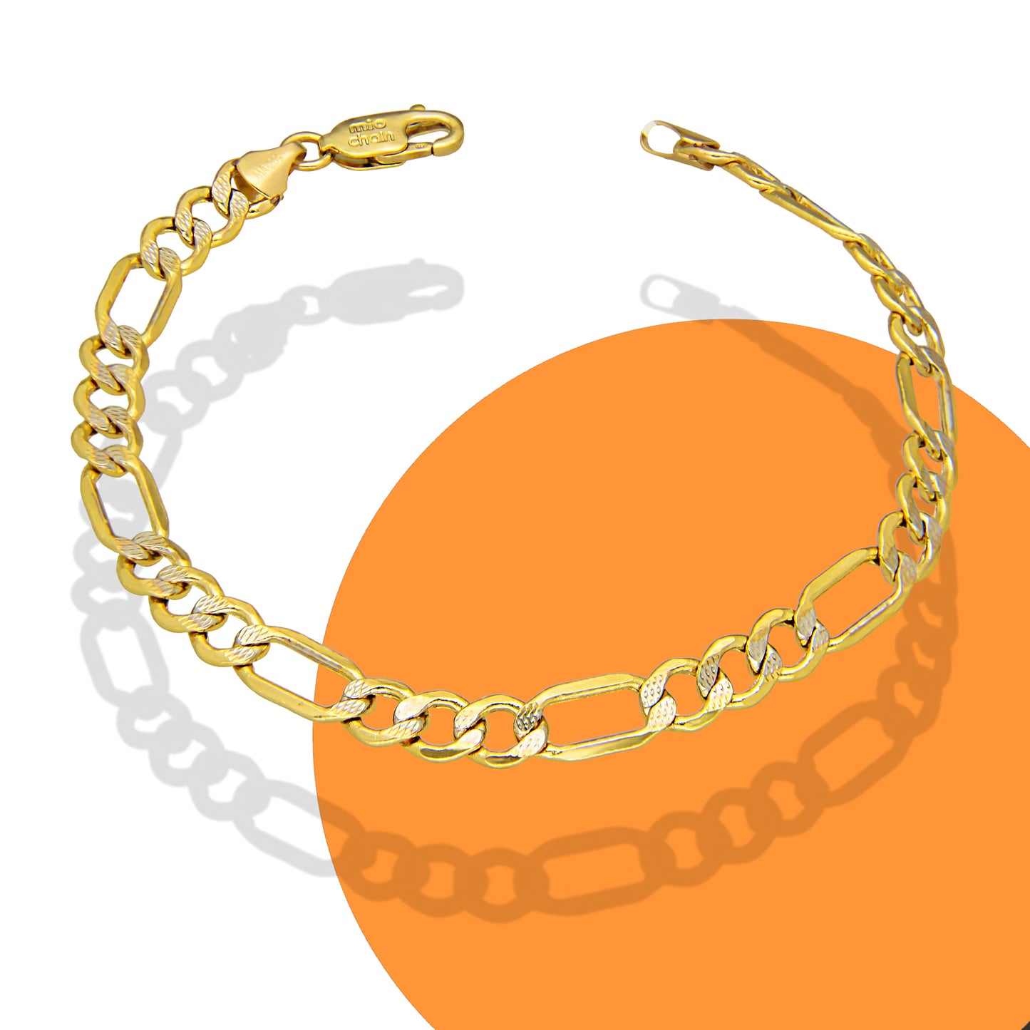 MR14PC060 Pulsera Para Caballero Oro Sólido 14K EMF14 Modelo Fígaro 3*1 Diamantada 6 mm x 21 cm