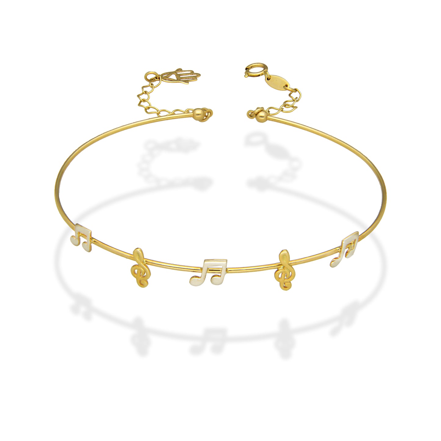 MR14PD091 Pulsera Dama Oro Sólido 14K Aro Notas Musicales Súper Ligero Ajustable 18 a 20 cm