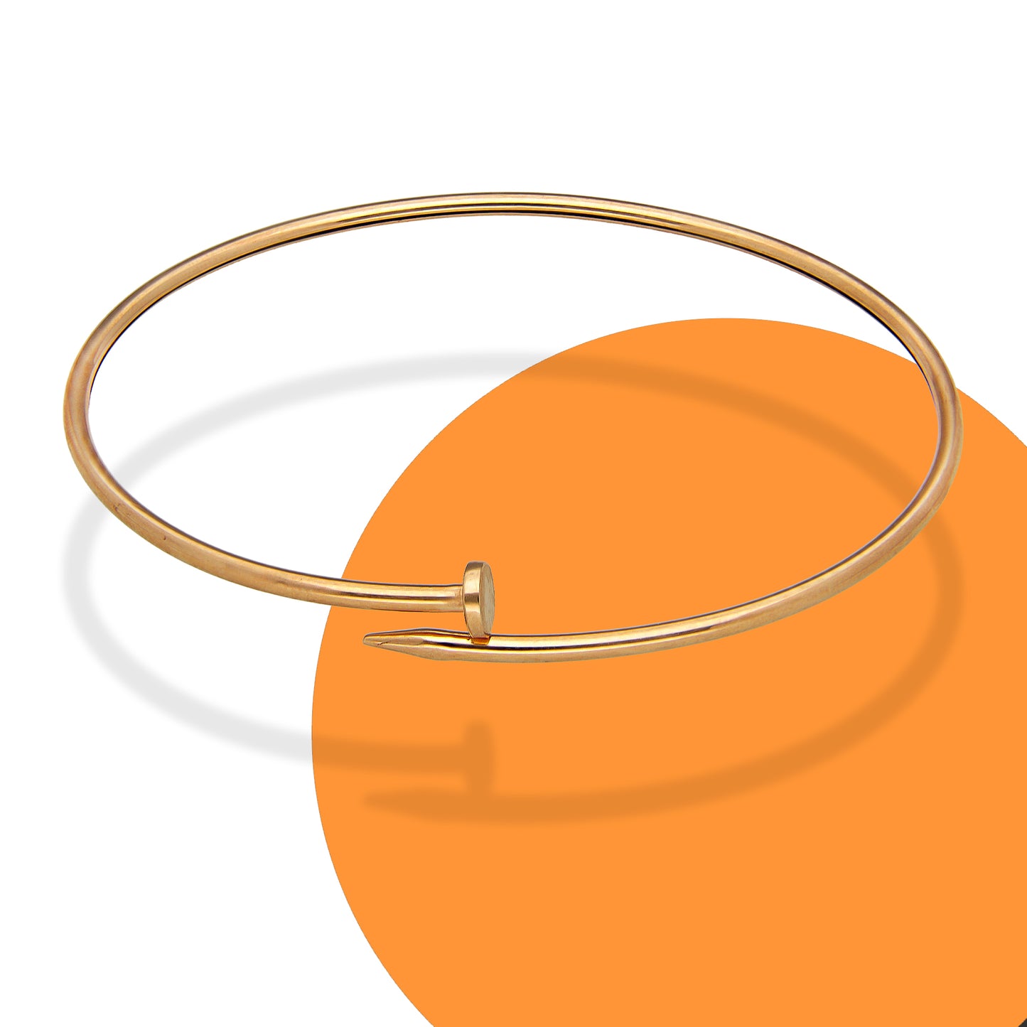 MR14PD096 Pulsera Dama Oro Sólido 14K Aro Tubular en Forma de Clavo Oro Rosa 18 cm
