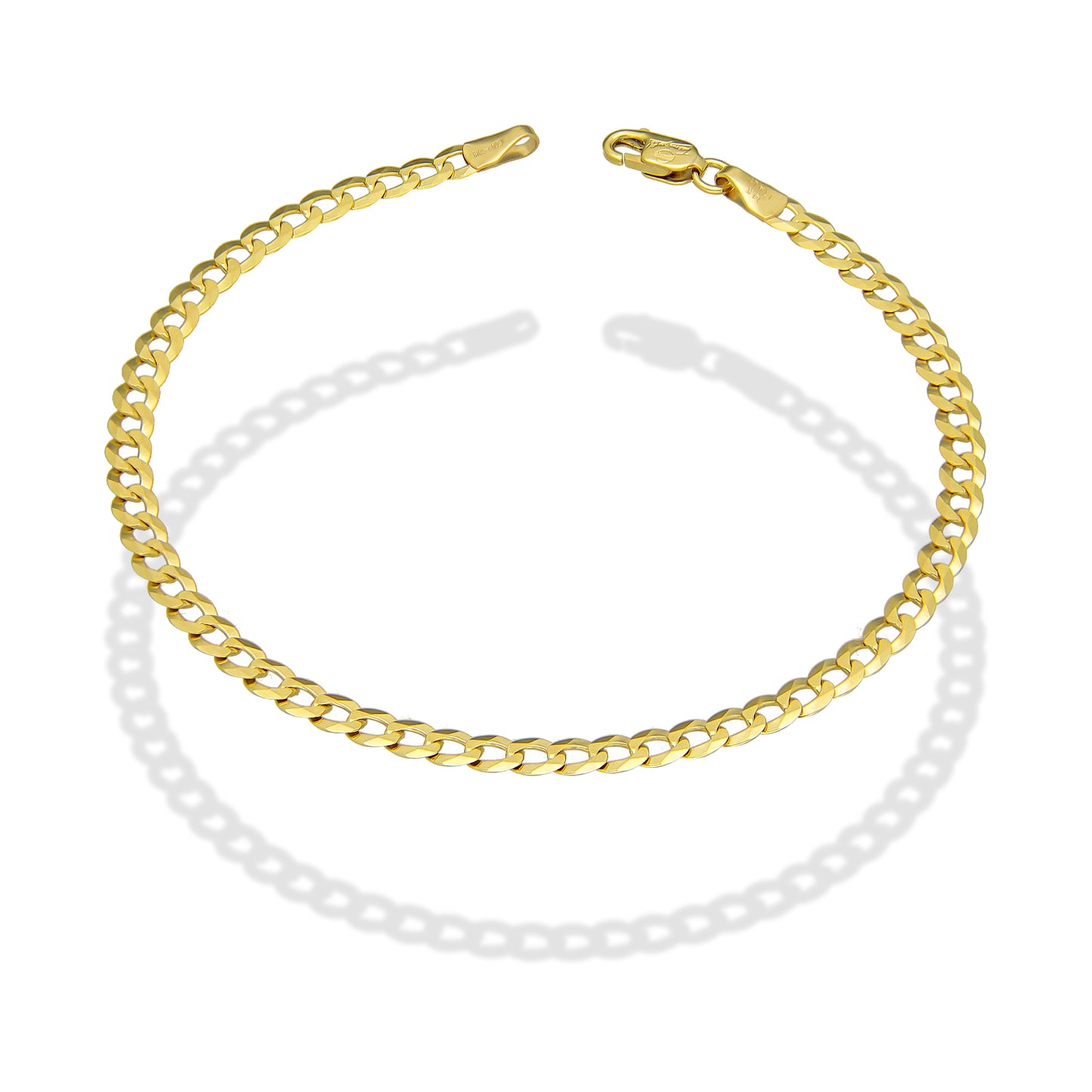 MR14PD101 Pulsera Dama Oro Sólido 14K Mod Cubana Americana 1*0 Lisa 3.2 mm x 18 cm