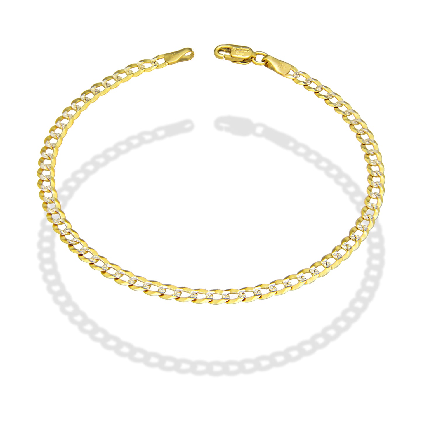 MR14PD104 Pulsera Dama Oro Sólido 14K Mod Cubana Americana 1*0 Diamantada 3.2 mm x 18 cm