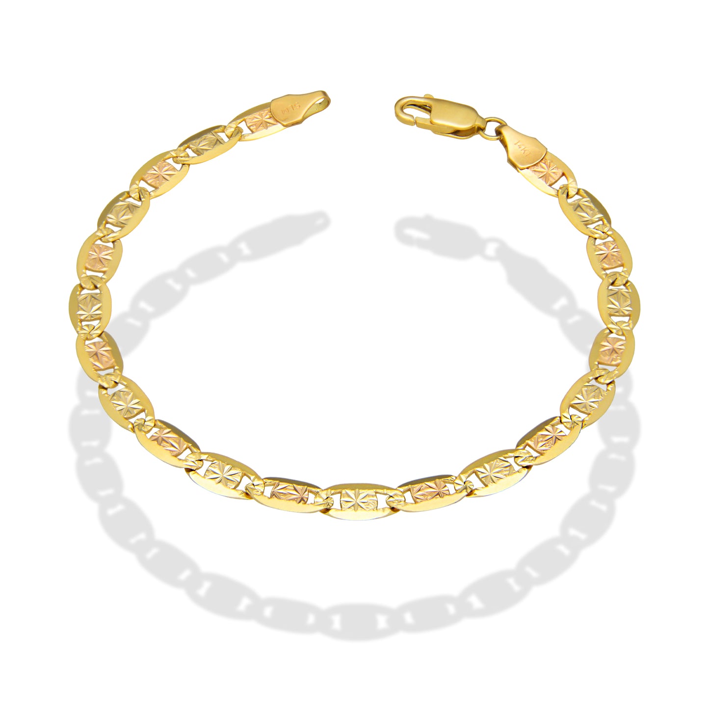 MR14PD114 Pulsera Dama Oro Sólido 14K Mod Valentino Diamantado Estrella Florentino 5 mm x 18 cm