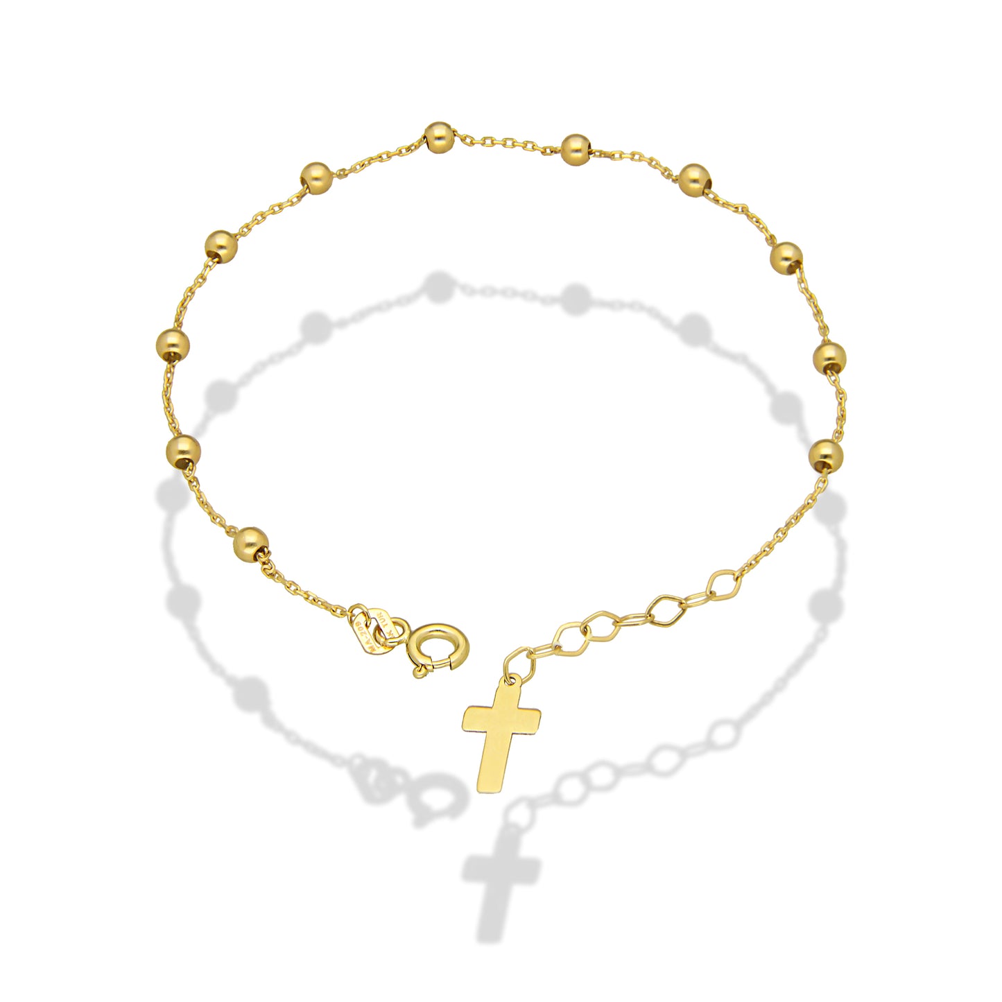 MR14PD127 Pulsera Decenario Oro Sólido 14K EMF14 Bolitas Lisa 2 mm Ajustable de 17 a 18.5 cm Cruz Lisa