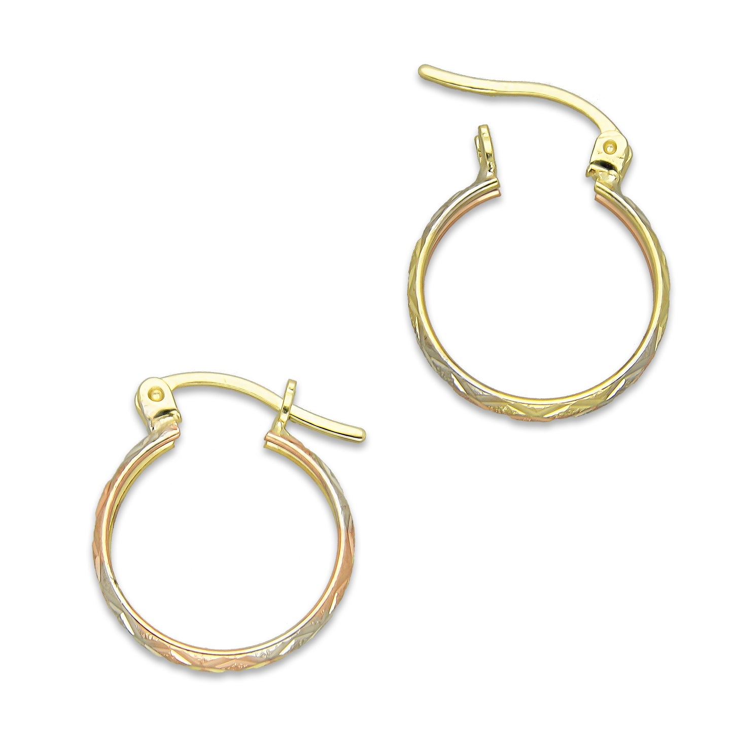 NR14AR002 Arete Arracada Oro Sólido 14K Florentino Diamantado Ancho 3 mm DIámetro 1.5 cm