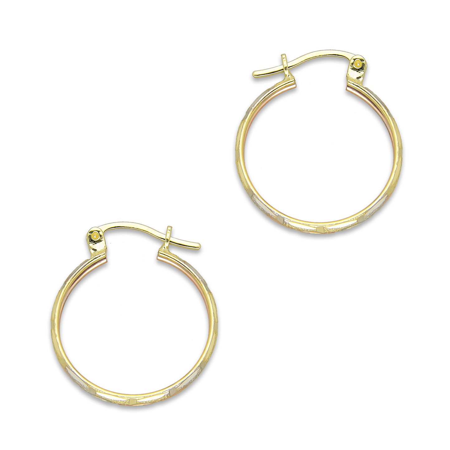 NR14AR003 Arete Arracada Oro Sólido 14K Florentino Diamantado Ancho 3 mm DIámetro 1.9 cm