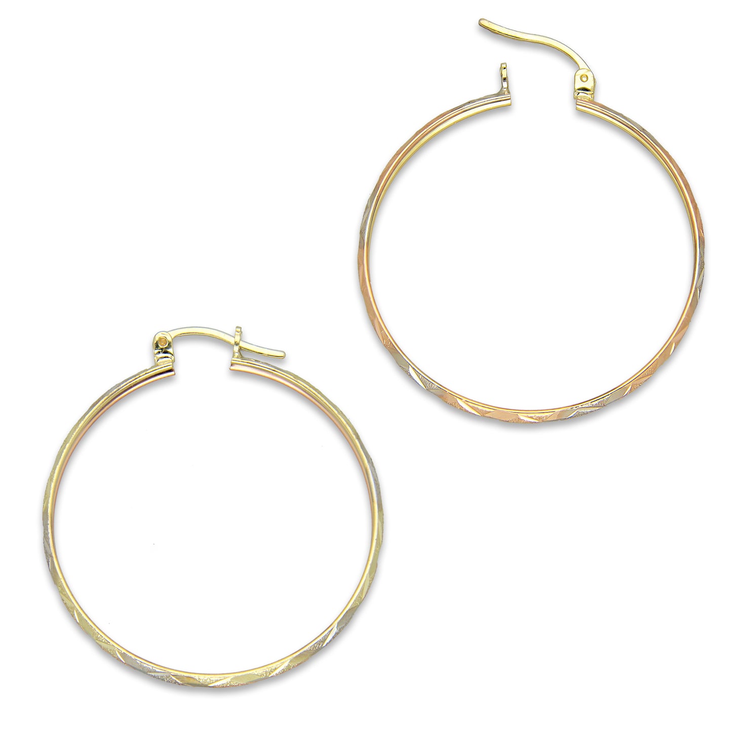NR14AR006 Arete Arracada Oro Sólido 14K Florentino Diamantado Ancho 3 mm DIámetro 3.5 cm