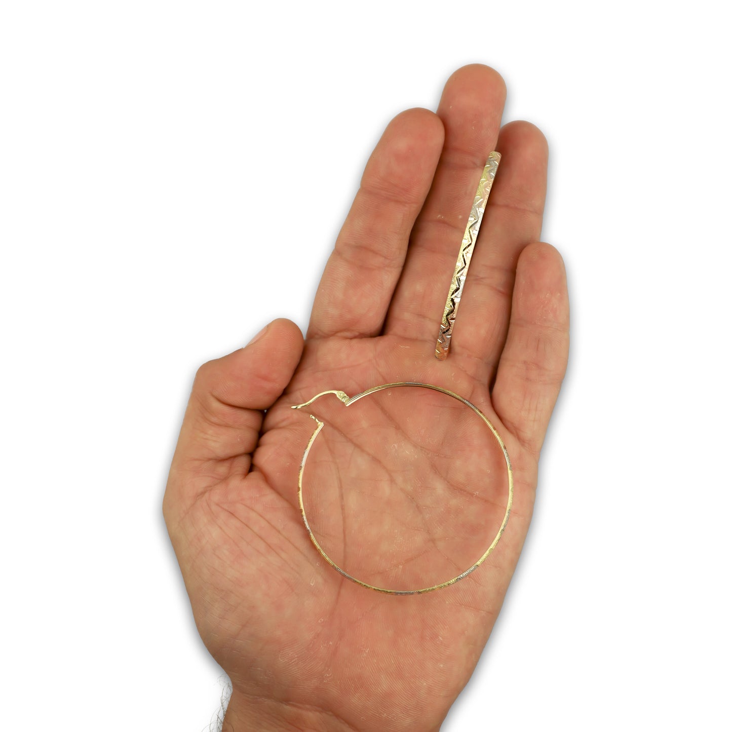 NR14AR008 Arete Arracada Oro Sólido 14K Florentino Diamantado Ancho 3 mm DIámetro 5.2 cm