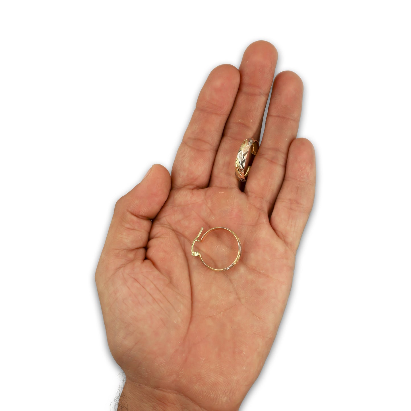 NR14AR011 Arete Arracada Oro Sólido 14K Florentino Diamantado Ancho 4.5 mm DIámetro 2 cm