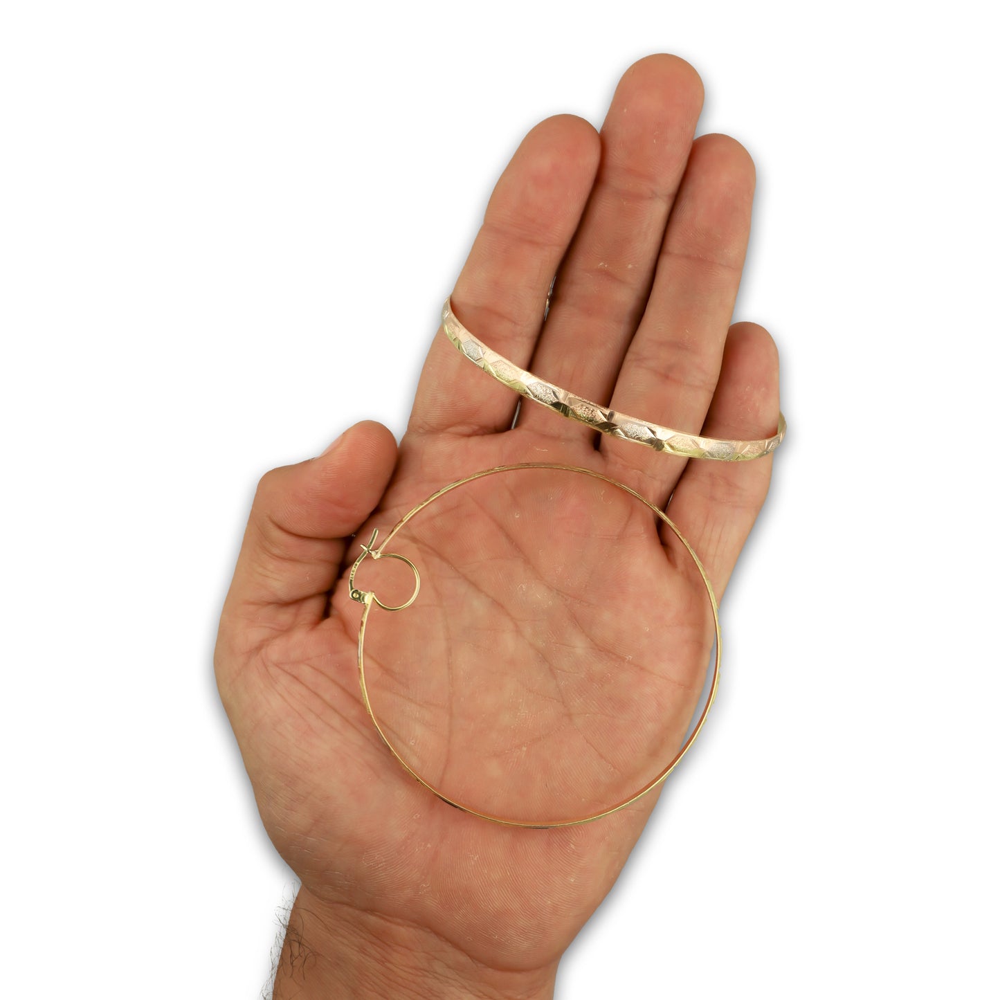 NR14AR019 Arete Arracada Oro Sólido 14K Florentino Diamantado Ancho 4.5 mm DIámetro 6.6 cm