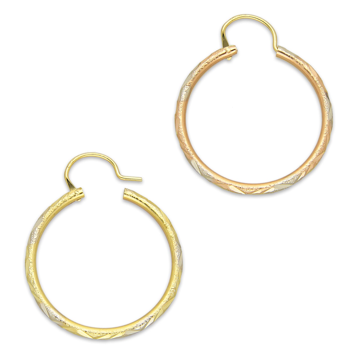 NR14AR023 Arete Arracada Oro Sólido 14K Tubo 2 mm Láser Florentino Diamantado DIámetro 2.4 cm