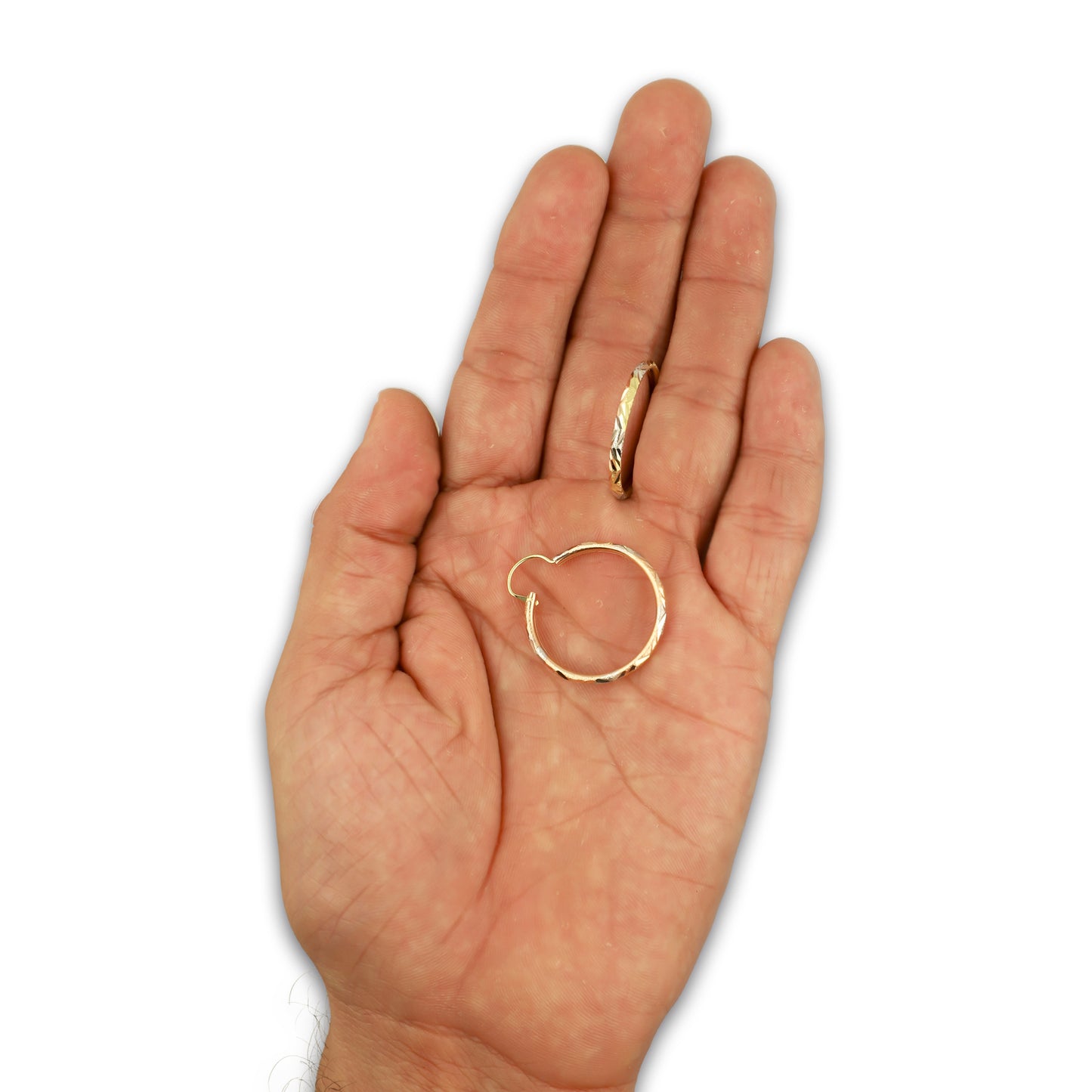 NR14AR023 Arete Arracada Oro Sólido 14K Tubo 2 mm Láser Florentino Diamantado DIámetro 2.4 cm