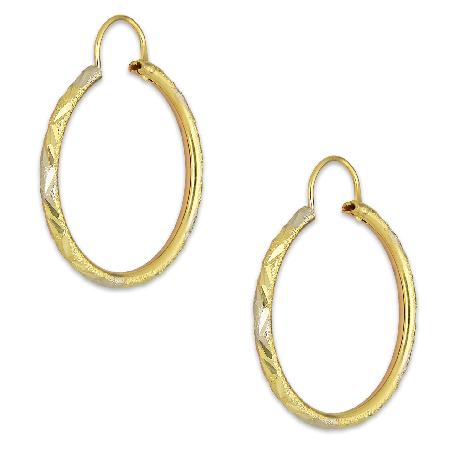 NR14AR023 Arete Arracada Oro Sólido 14K Tubo 2 mm Láser Florentino Diamantado DIámetro 2.4 cm