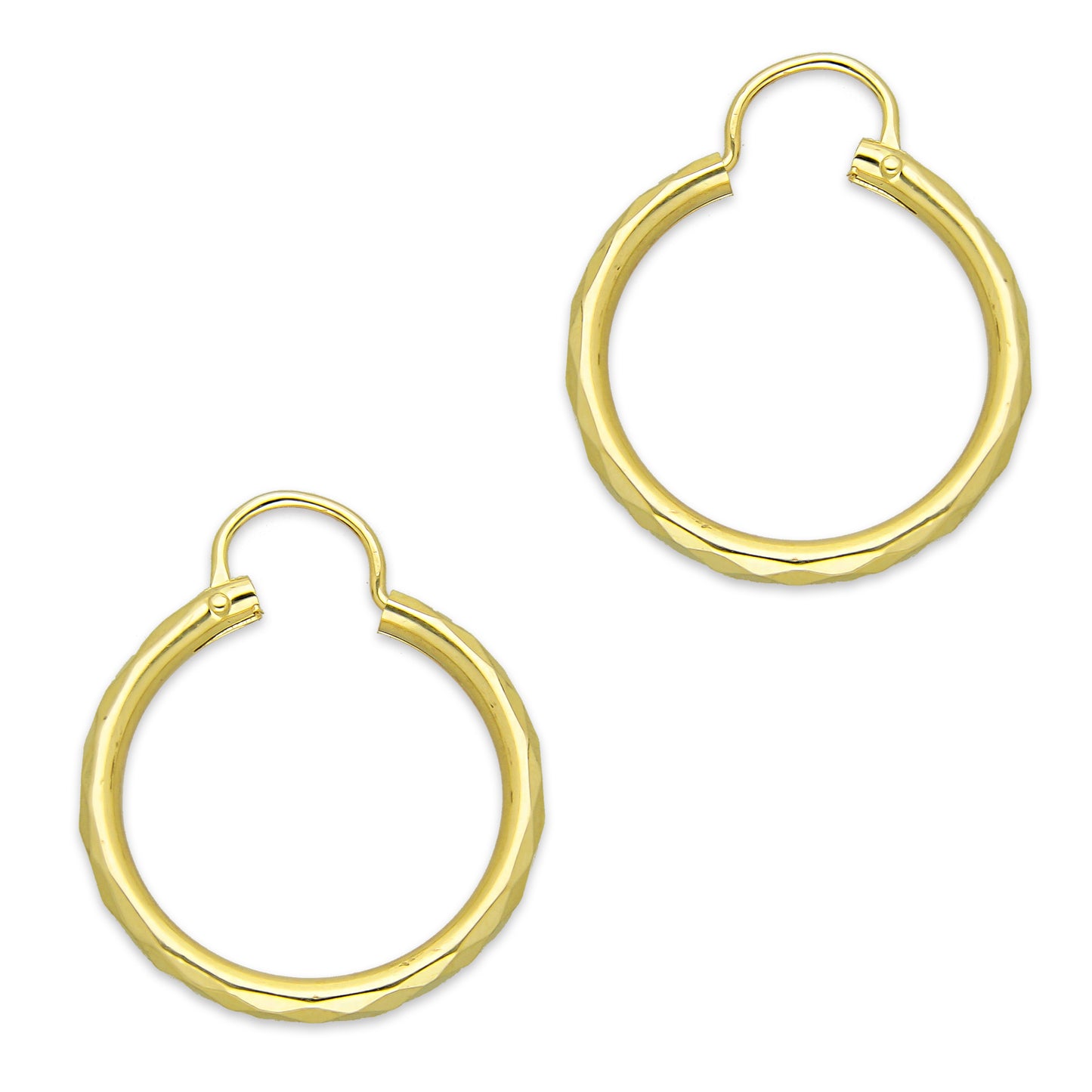 NR14AR031 Arete Arracada Oro Sólido 14K Facetada Tubo 2.5 mm Diámetro 2.1 cm