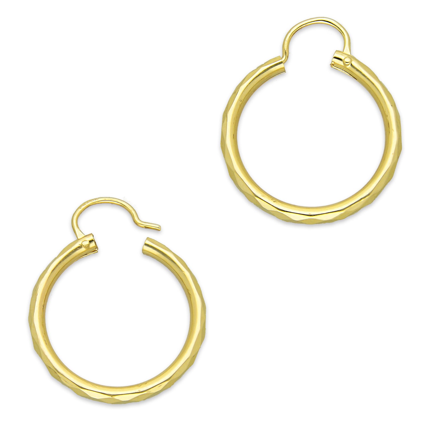 NR14AR031 Arete Arracada Oro Sólido 14K Facetada Tubo 2.5 mm Diámetro 2.1 cm
