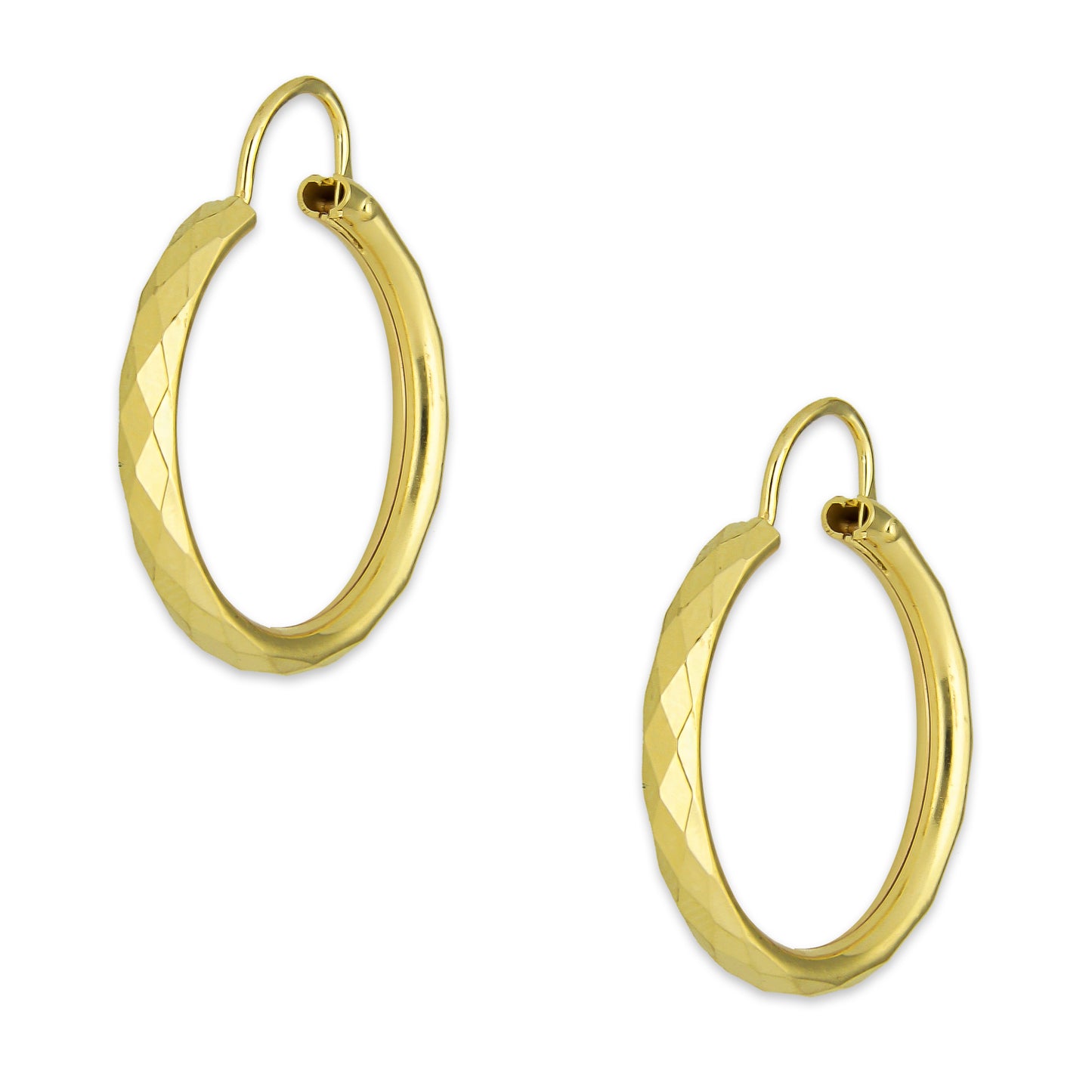 NR14AR031 Arete Arracada Oro Sólido 14K Facetada Tubo 2.5 mm Diámetro 2.1 cm