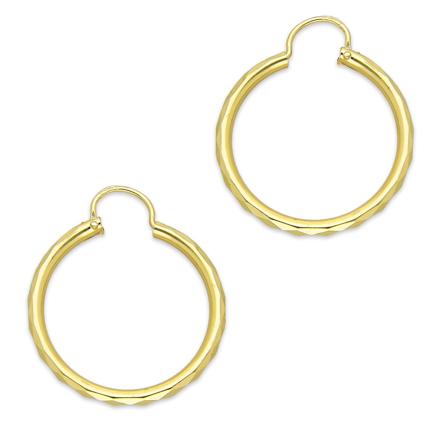 NR14AR032 Arete Arracada Oro Sólido 14K Facetada Tubo 2.5 mm Diámetro 2.5 cm