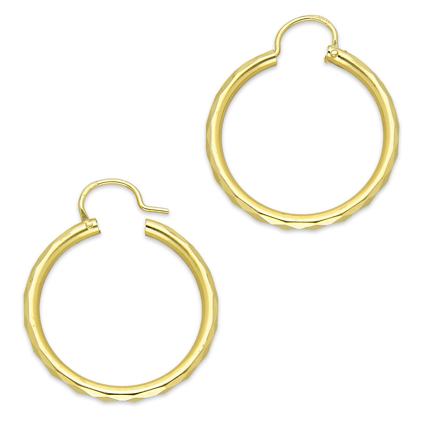 NR14AR032 Arete Arracada Oro Sólido 14K Facetada Tubo 2.5 mm Diámetro 2.5 cm