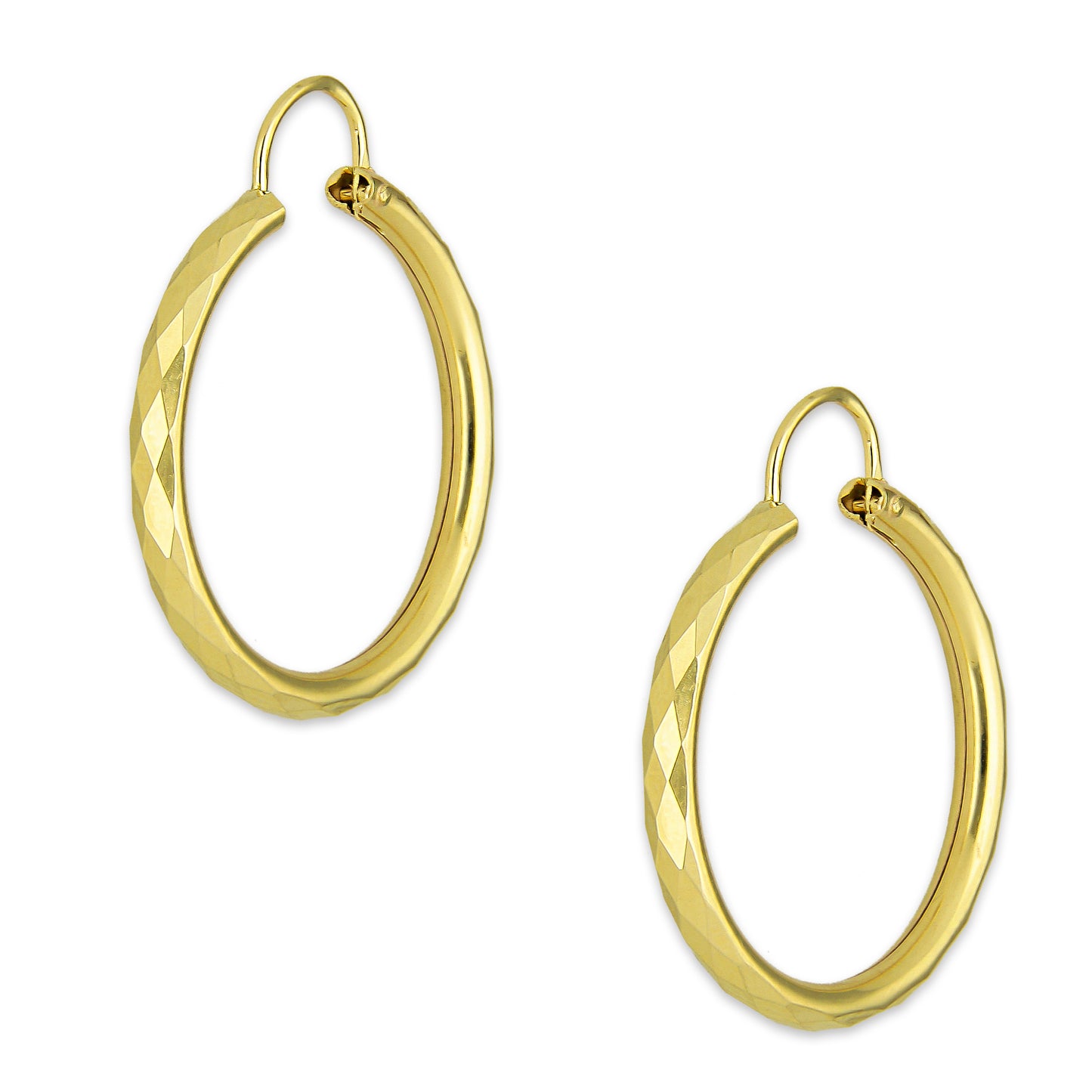 NR14AR032 Arete Arracada Oro Sólido 14K Facetada Tubo 2.5 mm Diámetro 2.5 cm