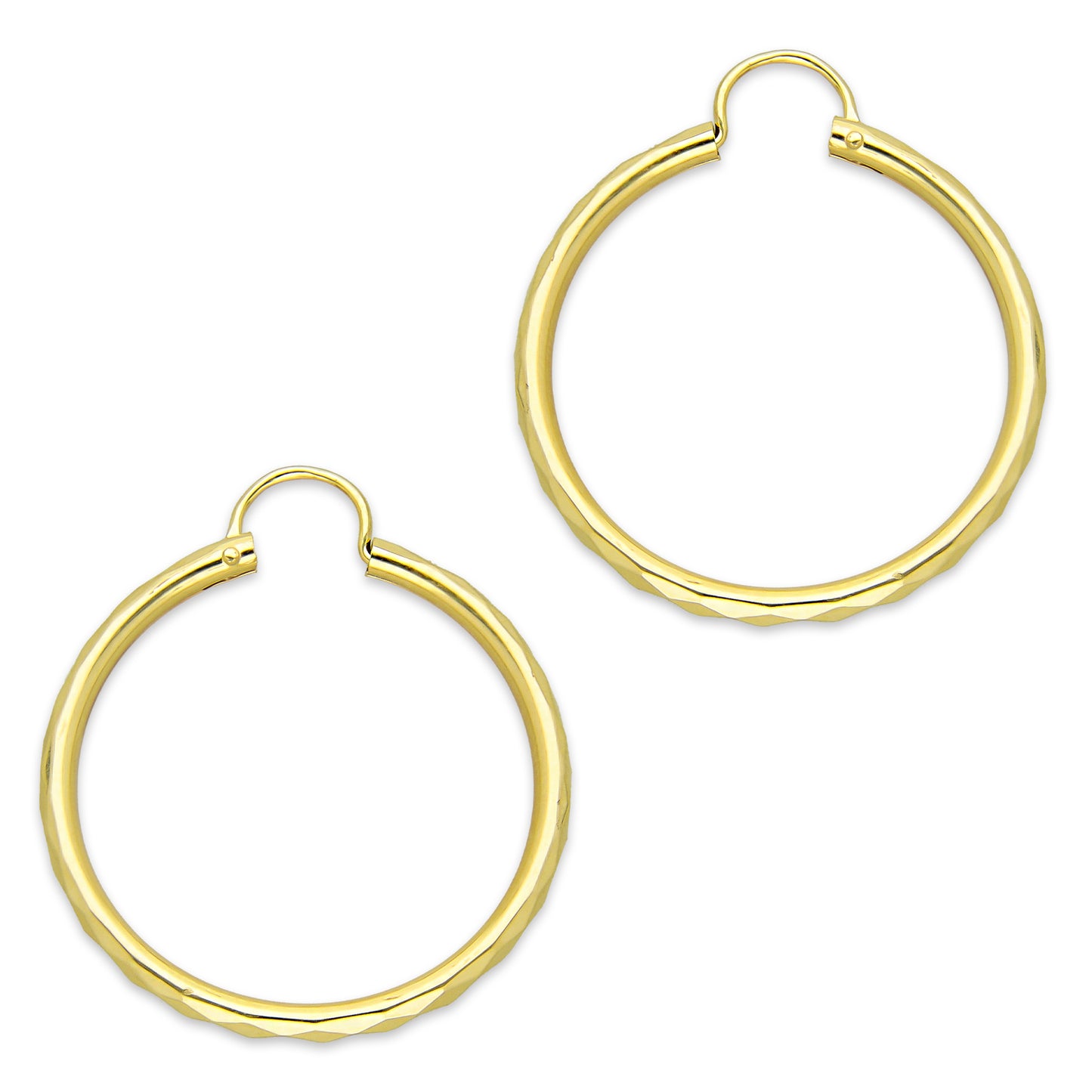 NR14AR033 Arete Arracada Oro Sólido 14K Facetada Tubo 2.5 mm Diámetro 3 cm