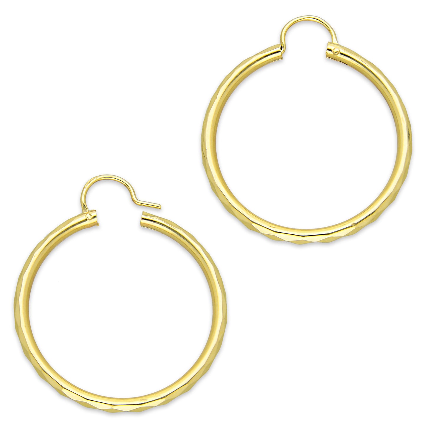 NR14AR033 Arete Arracada Oro Sólido 14K Facetada Tubo 2.5 mm Diámetro 3 cm