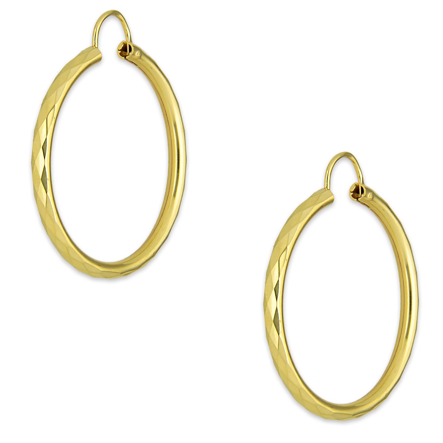 NR14AR033 Arete Arracada Oro Sólido 14K Facetada Tubo 2.5 mm Diámetro 3 cm