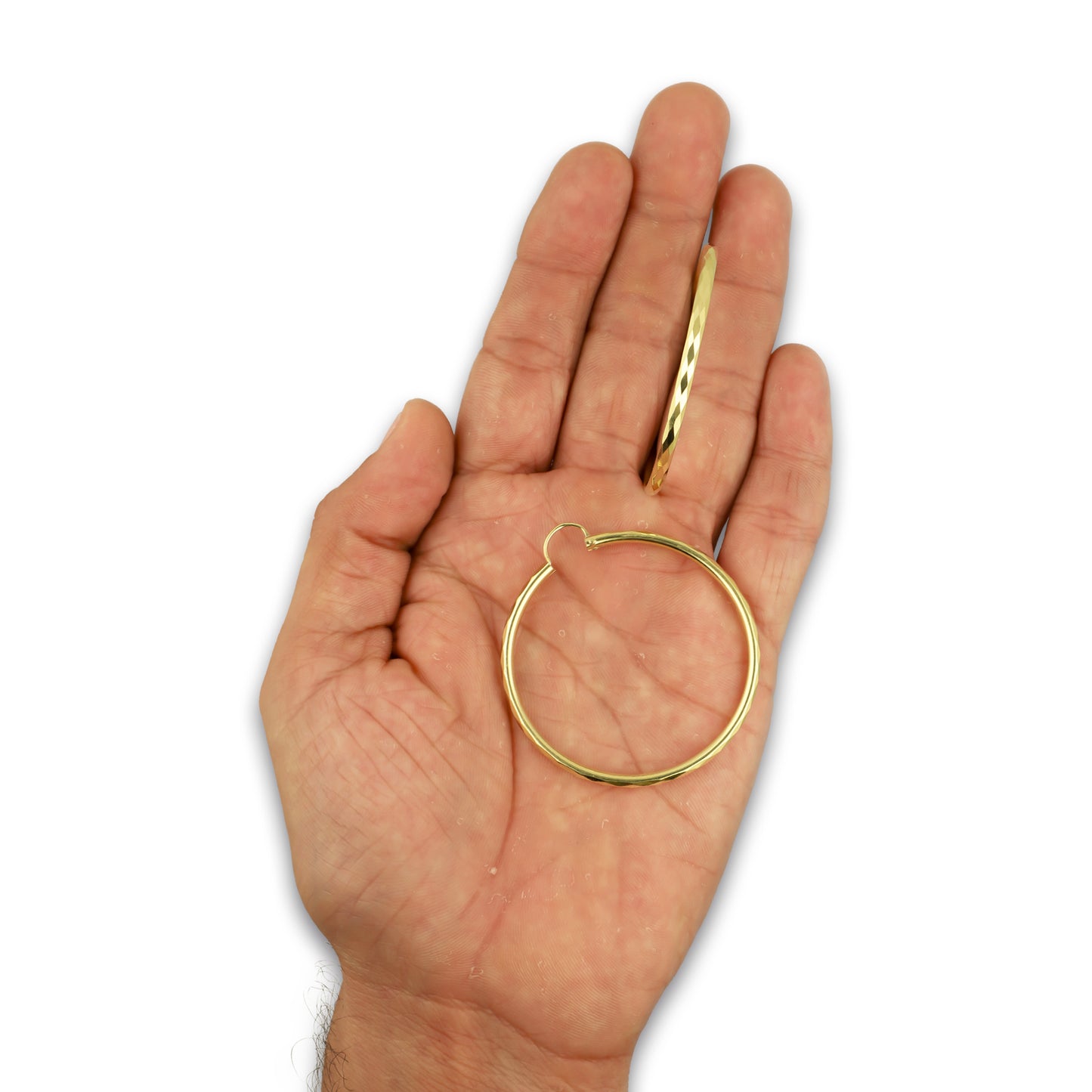 NR14AR035 Arete Arracada Oro Sólido 14K Facetada Tubo 2.5 mm Diámetro 4.3 cm