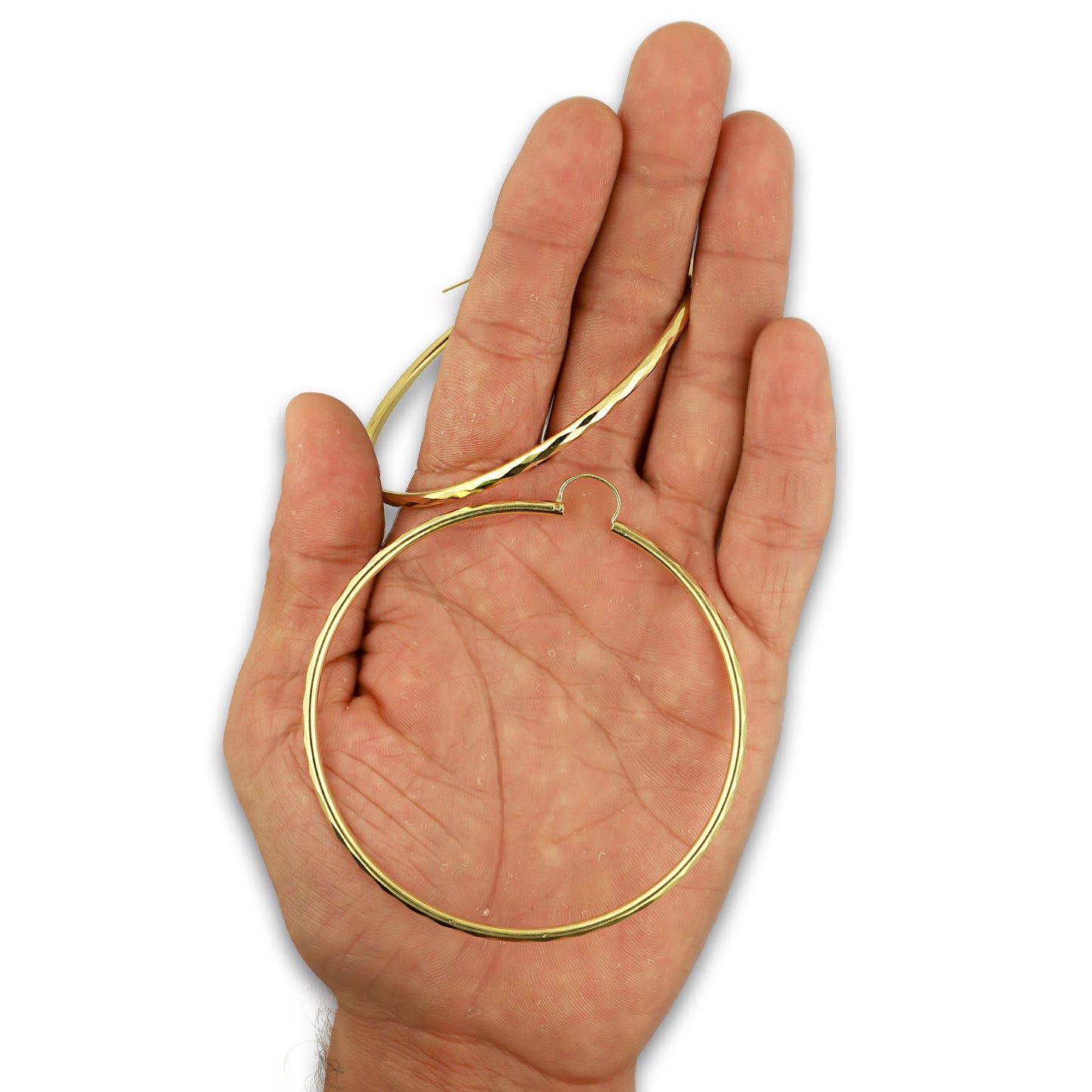 NR14AR038 Arete Arracada Oro Sólido 14K Facetada Tubo 2.5 mm Diámetro 7 cm