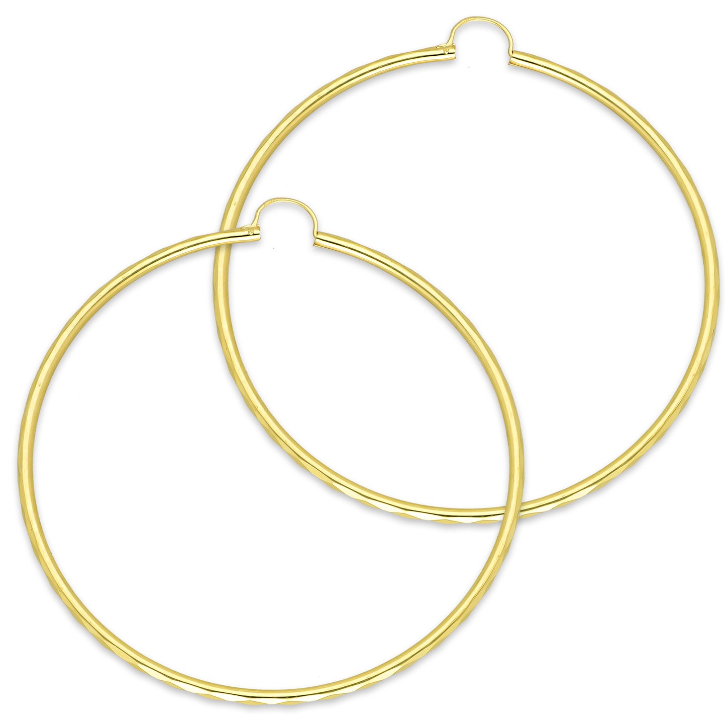 NR14AR039 Arete Arracada Oro Sólido 14K Facetada Tubo 2.5 mm Diámetro 7.5 cm