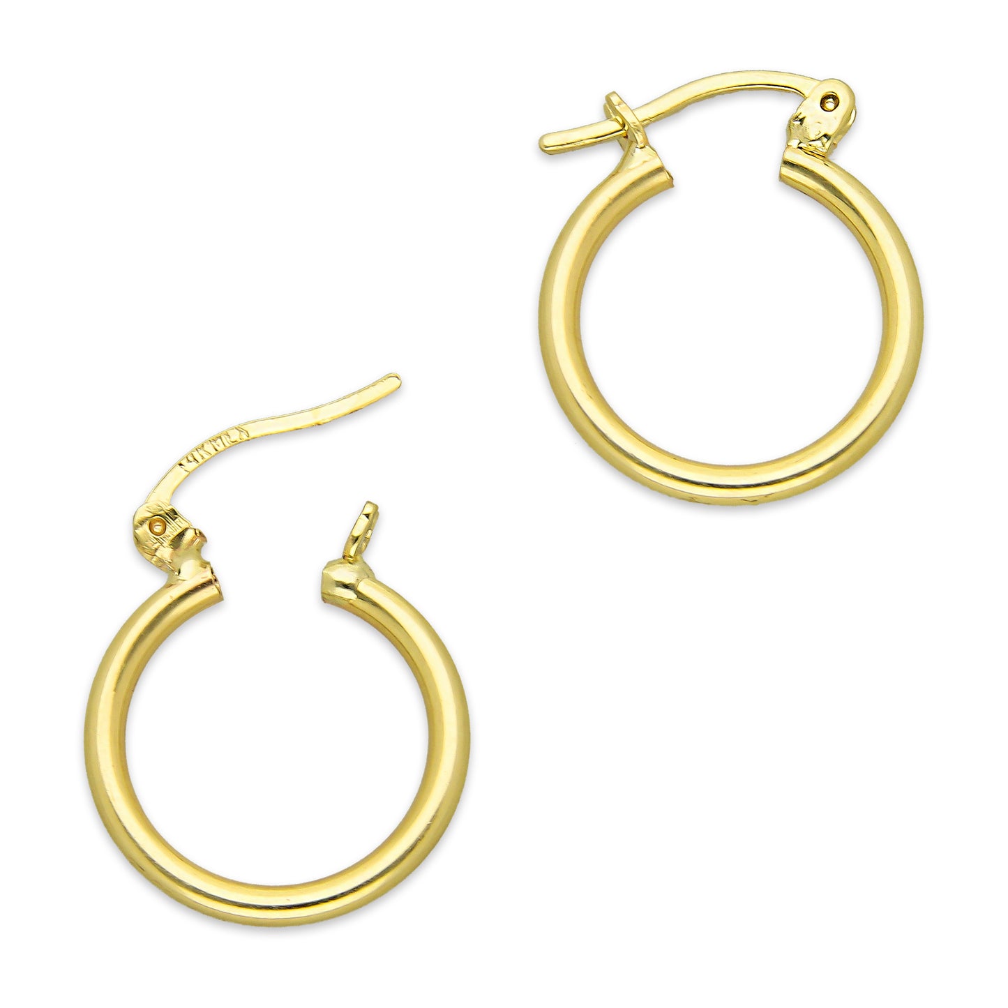 NR14AR040 Arete Arracada Oro Sólido 14K Tubo Liso 2 mm Diámetro 1.6 cm