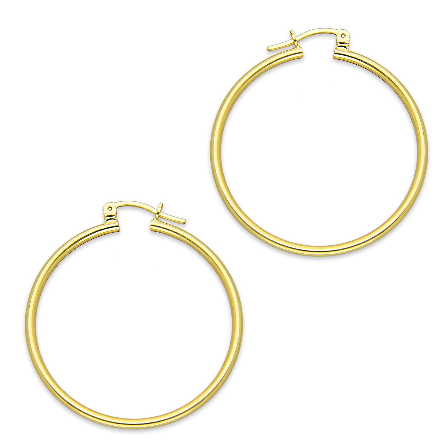 NR14AR043 Arete Arracada Oro Sólido 14K Tubo Liso 2 mm Diámetro 3 cm