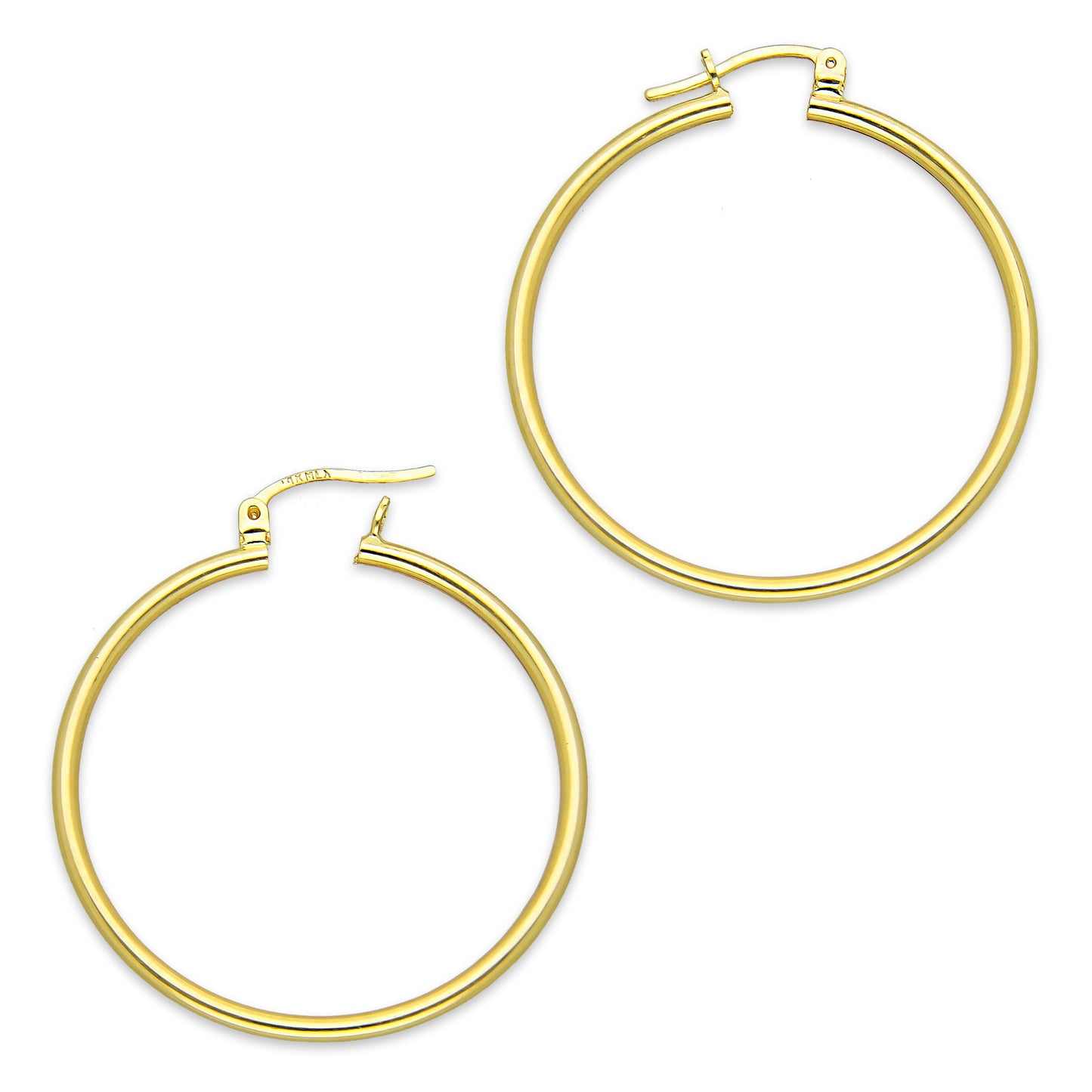 NR14AR043 Arete Arracada Oro Sólido 14K Tubo Liso 2 mm Diámetro 3 cm
