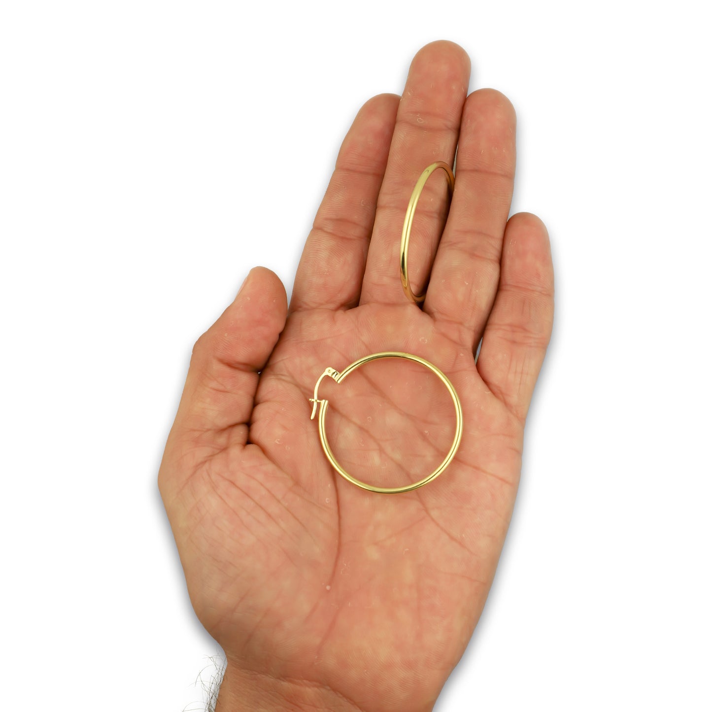 NR14AR044 Arete Arracada Oro Sólido 14K Tubo Liso 2 mm Diámetro 3.5 cm