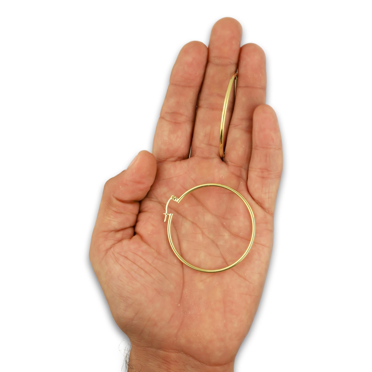 NR14AR045 Arete Arracada Oro Sólido 14K Tubo Liso 2 mm Diámetro 4.3 cm