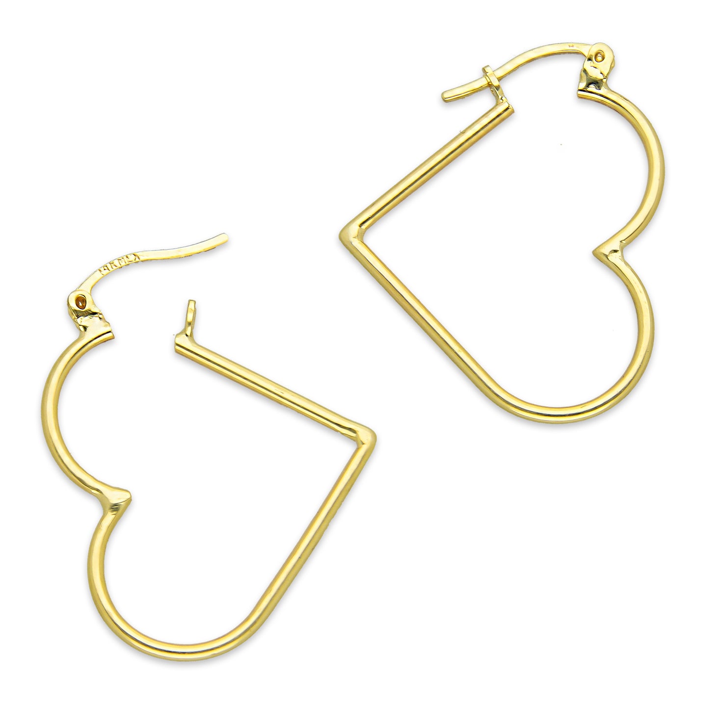 NR14AR047 Arete Arracada Oro Sólido 14K Corazón Liso Diámetro 3.4 cm
