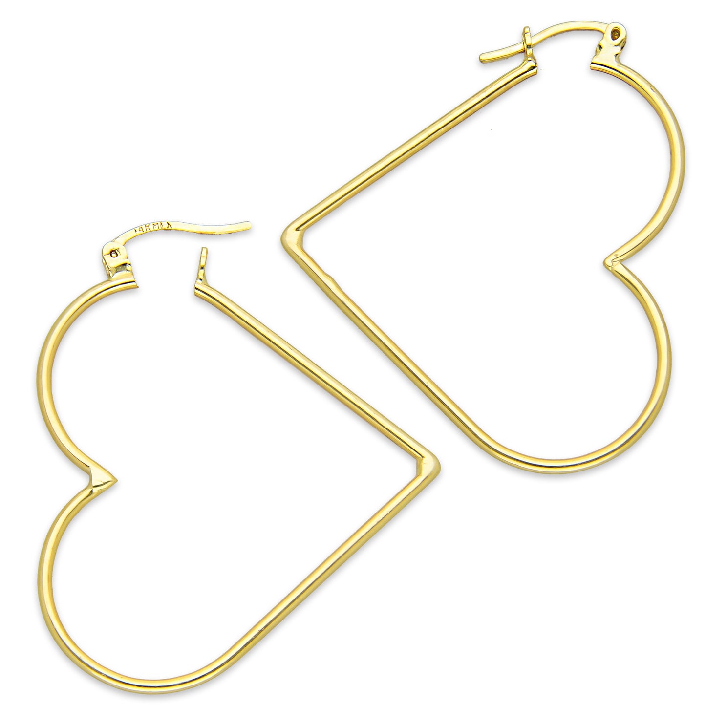 NR14AR049 Arete Arracada Oro Sólido 14K Corazón Liso Diámetro 4.6 cm