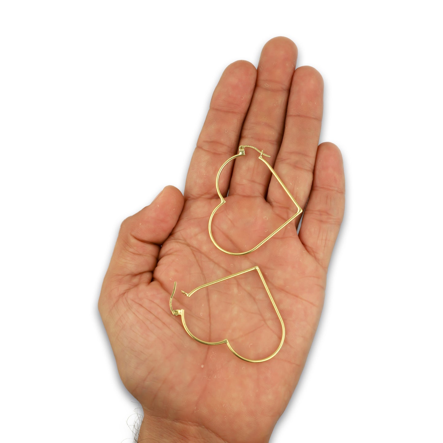 NR14AR049 Arete Arracada Oro Sólido 14K Corazón Liso Diámetro 4.6 cm